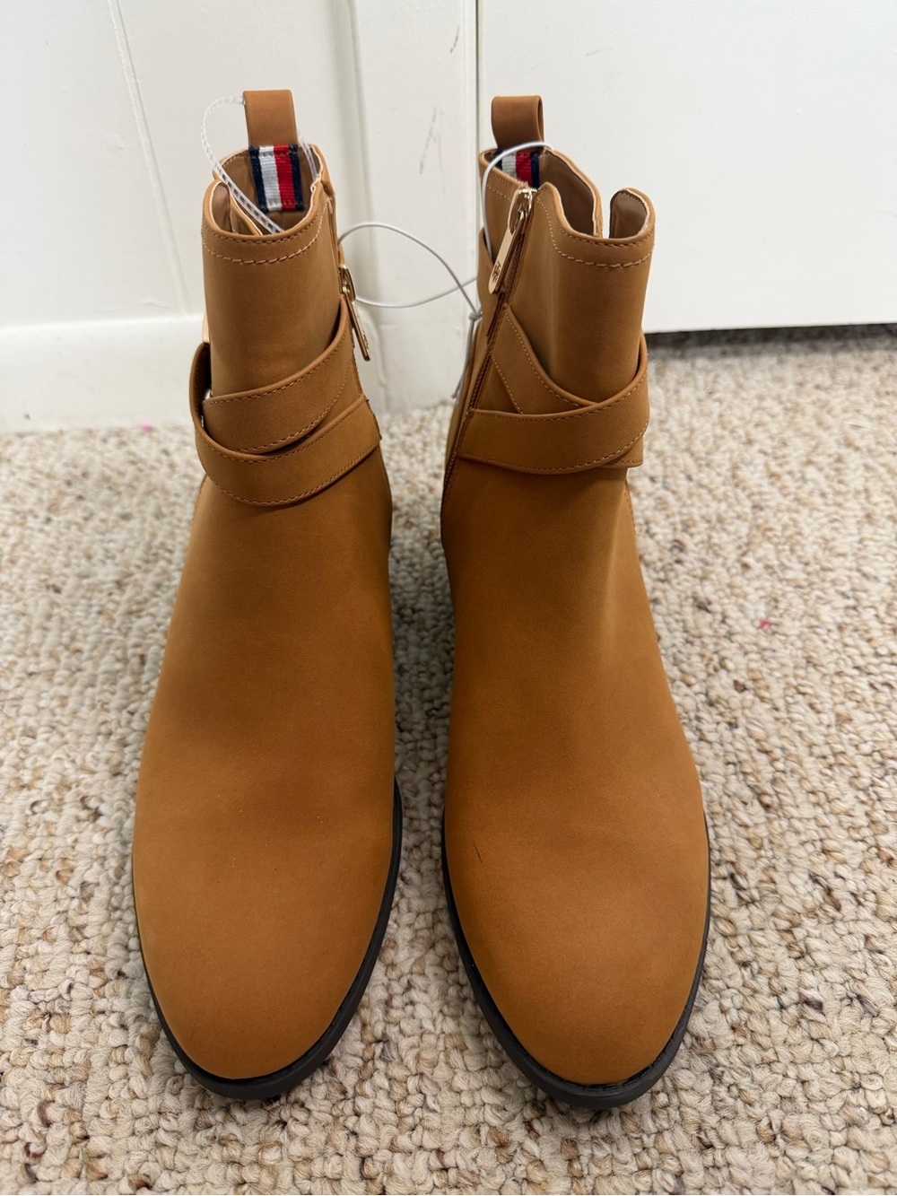 Tommy Hilfiger Women's Tan Ankle Booties with Wrap Strap Detail 11M